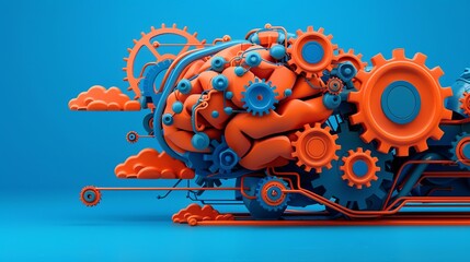 Poster - An abstract representation of an engineer's mind, with gears merging into cloud forms and circuit patterns forming the contours of a brain
