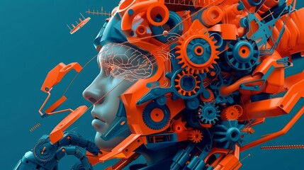 Poster - Imagine an engineer deep in thought, surrounded by floating gears and circuit diagrams, with a translucent brain overlay showing neural activity