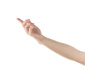 Wall Mural - adult man hand reaching gesture isolated on white background