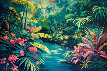 Poster - essence of a tropical paradise with a vibrant and colorful scene
