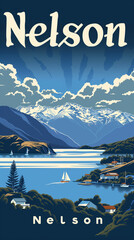 Nelson New Zealand retro poster