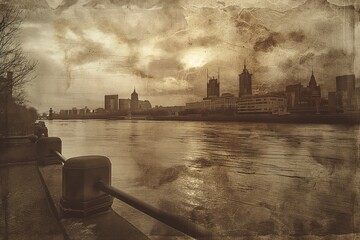 Poster - cityscape photograph with the timeless charm of vintage postcards
