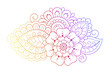 Colorful floral pattern for Mehndi and Henna drawing. Hand-draw lotus flower symbol. Decoration in ethnic oriental, Indian style. Rainbow design on white background. Outline vector illustration.