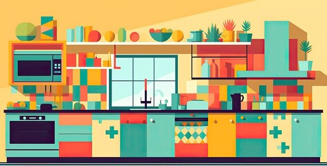 Naklejka na meble Kitchen interior flat vector illustration style.