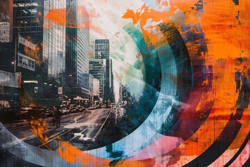 Poster -  cityscape, with swirling patterns and vibrant colors 
