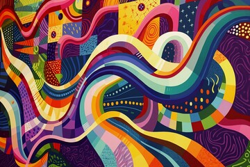 Poster -  cityscape, with swirling patterns and vibrant colors 
