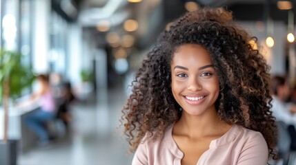 Wall Mural - Smiling Woman With Curly Hair