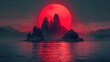 Large Red Sun Setting Over Water