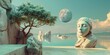 © xartproduction - Surreal Scene With Statue and Tree