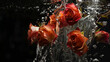 A beautiful red rose floats in calm water, for poster, advertising, copy space