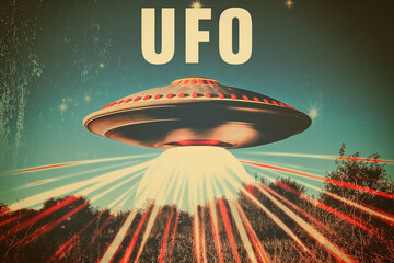 World UFO Day, Postcard in retro style