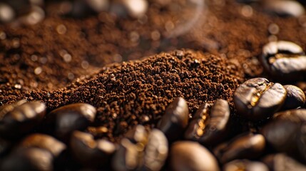 Wall Mural - ground coffee and coffee beans close-up