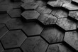 A grayscale abstraction featuring hexagonal wireframes intersecting against a dark, metallic backdrop, hinting at digital connectivity