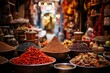 Vibrant Moroccan street market traditional. World light. Generate Ai