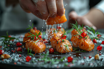 Poster - a chef mastering the art of plating and presentation, elevating their culinary creations to works of