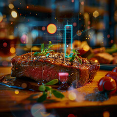 Poster - Futuristic Grilled Steak on Digital Display
