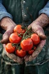 Wall Mural - tomatoes in the hands of a man. selective focus
