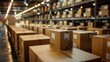 Cardboard Box Packages Within the Vast Expanse of a Warehouse, Symbolizing the Movement of Goods and the Pulse of Industry