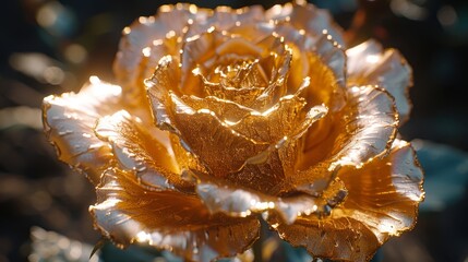 Wall Mural -   Close-up of a yellow rose with water droplets on its petals, blurred background