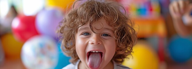 A young man celebrating his birthday by putting out his tongue.