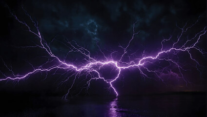 Wall Mural - Vivid purple lightning crackles against a deep black backdrop, electrifying the scene with its raw power.