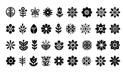 Wall Mural - Flower icon set, black Flower isolated on white, vector illustration