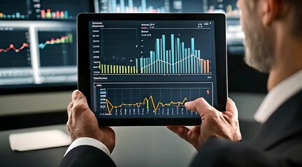 Poster - Businessman Analyzing Graphs on Tablet
