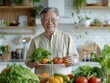 Elderly Asian Man Embracing Personalized Nutrition with Eco-Friendly AI Health Device at Home