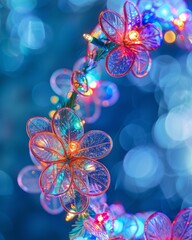 Aufkleber - Iridescent Neon-Lit Exotic Christmas Wreath in Double Exposure Photography