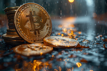 Poster - A digital representation of value created through cryptographic algorithms and mathematical principles, challenging traditional notions of currency. Concept of digital representation. Generative Ai.