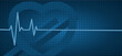 Heartbeat line, medicine health. Vector blue  background with ecg line and heart, banner, template, blank space