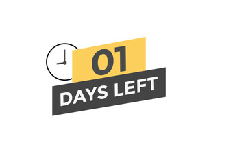 1 days to go countdown template. 1 day Countdown left days banner design. 1 Days left countdown timer
