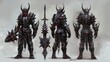 Step into the shadows with this trio of demonic knights, armored in black with fiery red accents, exuding an aura of invincible power.