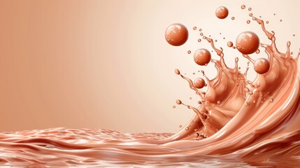 Canvas Print -   An orange liquid splashes into a body of water against a light orange backdrop, with a nearby wall also featuring a light orange hue