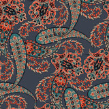 Fototapeta Dinusie - Paisley vector seamless pattern. Fantastic flower, leaves. Textile bohemian print. Batik painting. Vintage