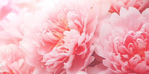 Wall Mural - Close-up of fresh lush pink peony flowers. Floral peony background.