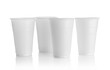 Disposable plastic cups closeup isolated on a white background