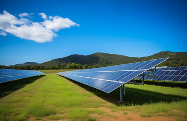 Wall Mural - Arrays of solar panels storing energy from sun renewable energy sustainable future Photovoltaic modules concept