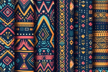 Poster - Various vibrant patterns on a dark backdrop. Suitable for graphic design projects