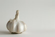 An elegant garlic bulb, its papery skin partially peeled to reveal cloves, against a culinary white background with copy space for recipes or health tips