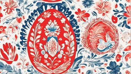 Wall Mural - pattern with easter eggs Easter Delight Poland Flag Rabbit Eggs