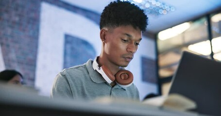 Poster - African man, laptop and students with typing in classroom for online, learning and development. Male person, tech and people for education in group, exam or project at school, university or college