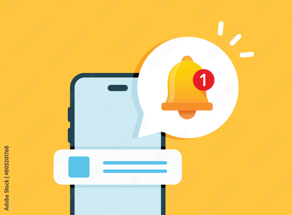 Mobile Notification Sticker Phone notifications icon in flat style. Smartphone with new notice ...