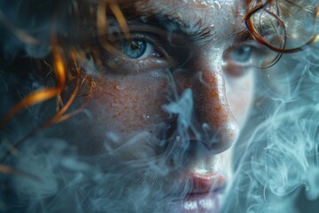 Poster - Ethereal image of subtle smoke swirls against a soft gradient from cool blue to warm orange