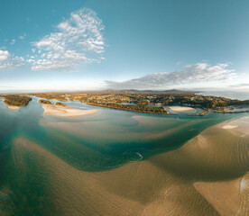 Wall Mural - aerial drone view of noosa river, byron gold coast sunshine coast, australia.