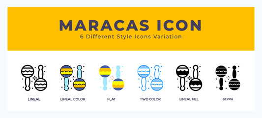 Maracas set of icons. Vector illustration with different styles.