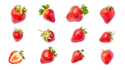 Set of strawberries isolated on transparent background