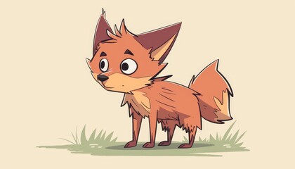 Wall Mural -   A red fox stands atop a green grass-covered field beside a light brown wall-mounted object