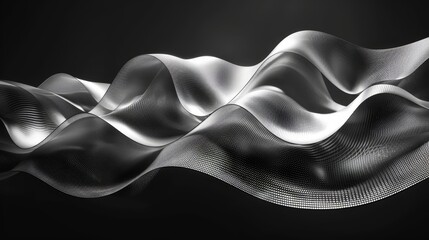 Wall Mural -   A black-and-white image of a wavy white fabric wave against a solid black background