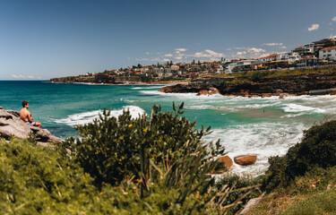 Wall Mural - landscape nature of cliff with ocean at royal national park coastal walk in sydney nsw australia - n